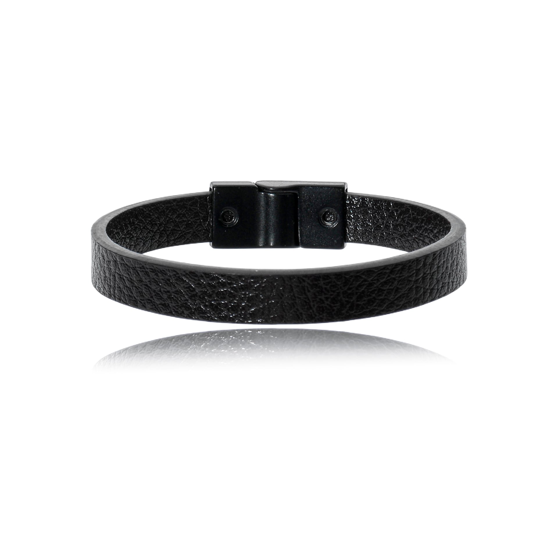 Pulseira Couro Preto e Fecho Preto Fosco