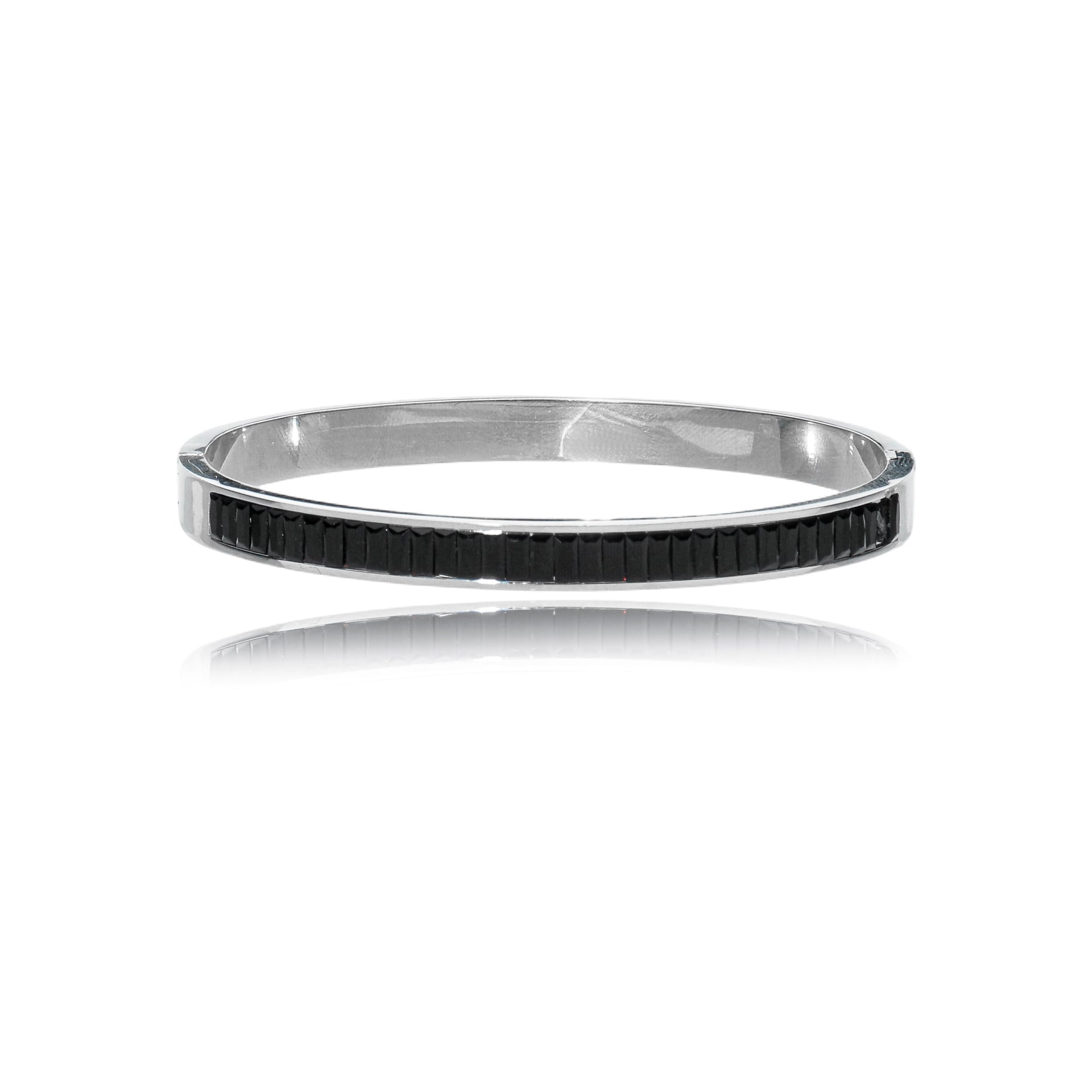 Bracelete Aço com Ônix Baguete