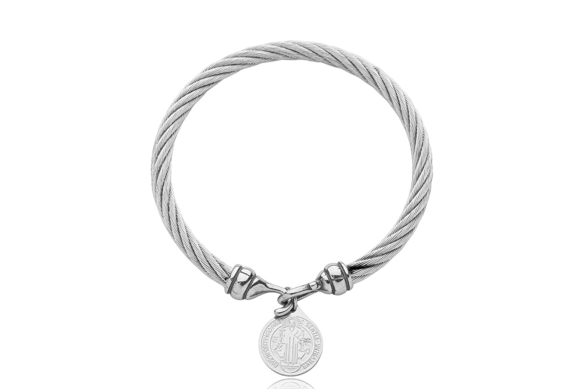 Bracelete Aço Torcido com Medalha São Bento