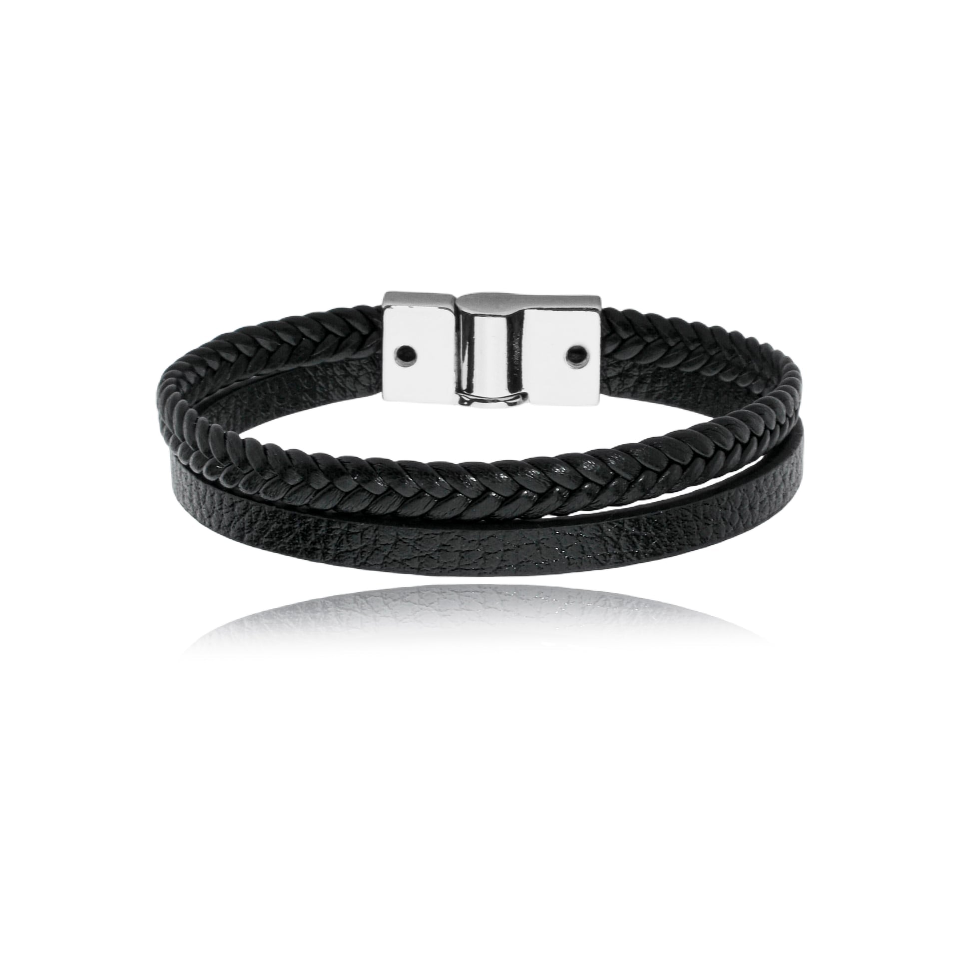 Pulseira Couro Preto Dupla Textura