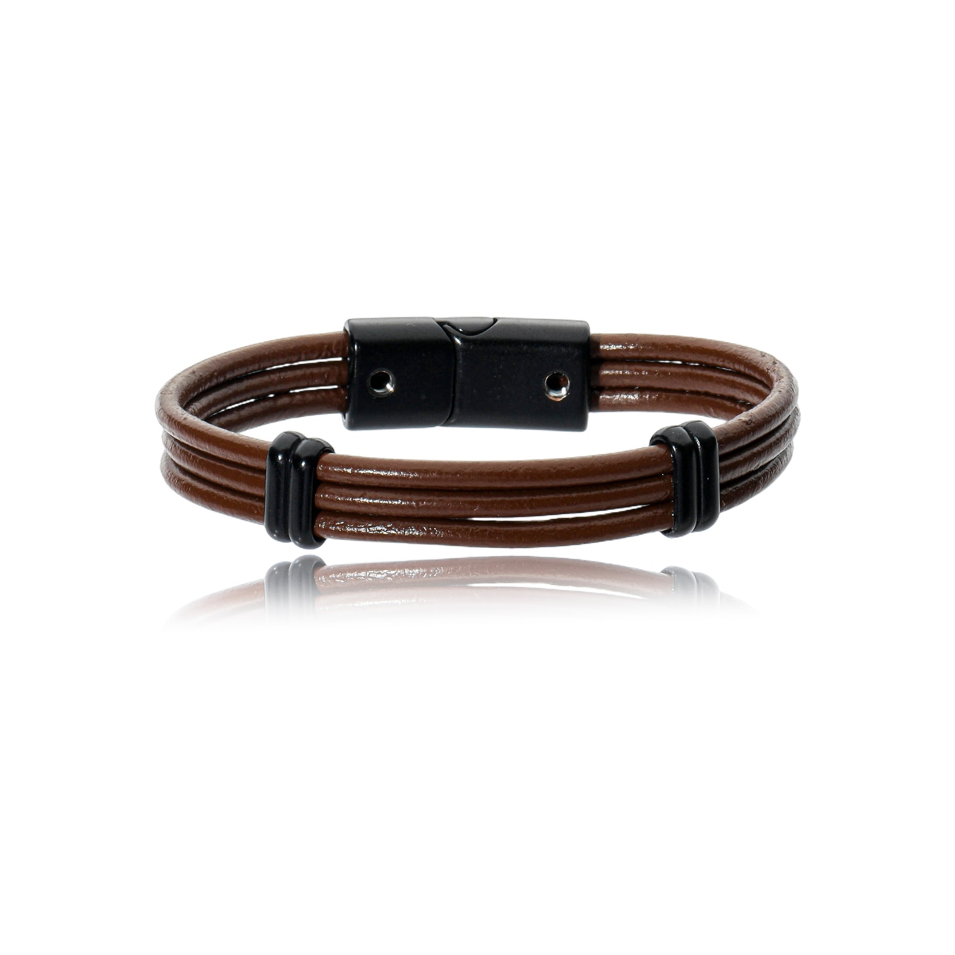 Pulseira Couro Marrom com Tiras Triplas