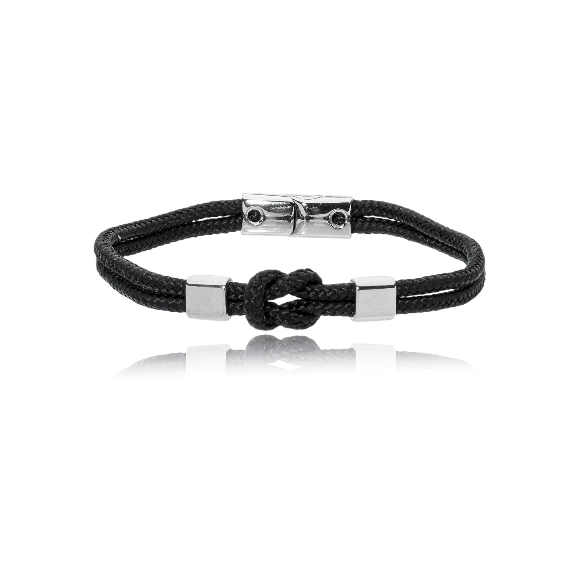 Pulseira Couro Preto Trançado com Nó