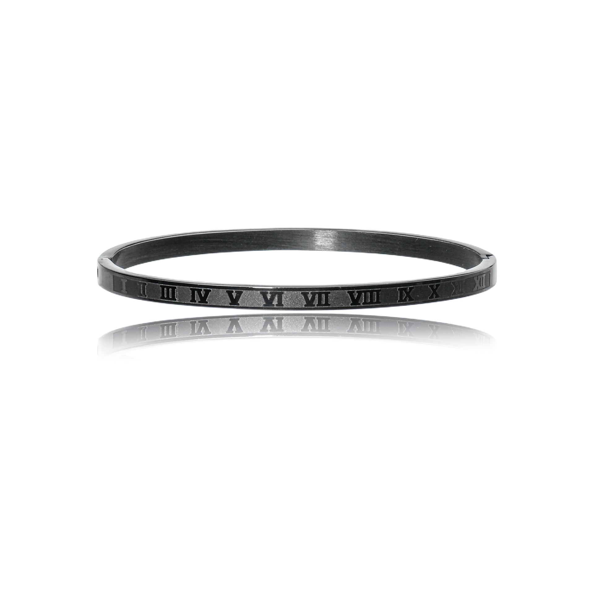 Bracelete Aço Preto Fosco com Algarismos Romanos