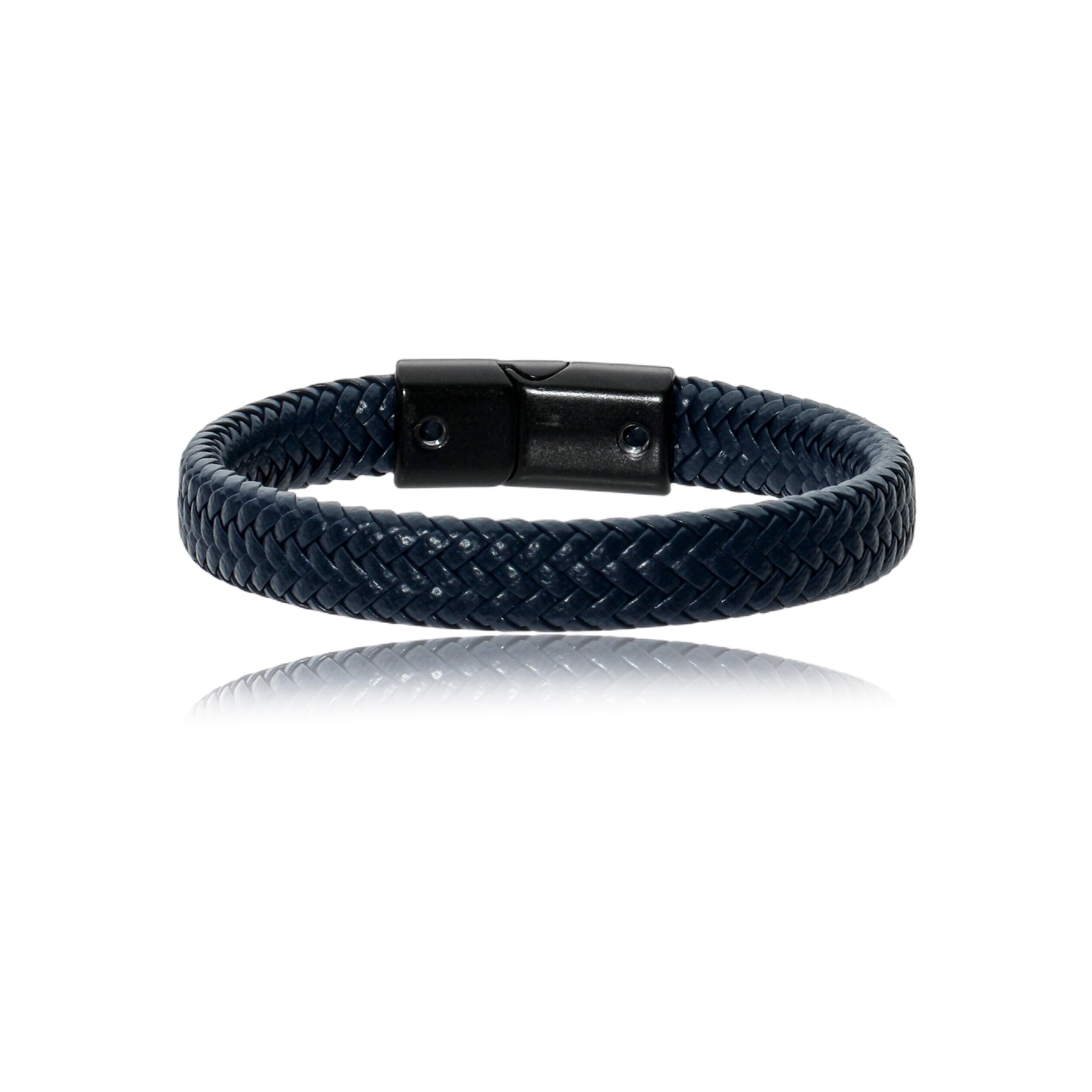 Pulseira Couro Trançado Azul Marinho