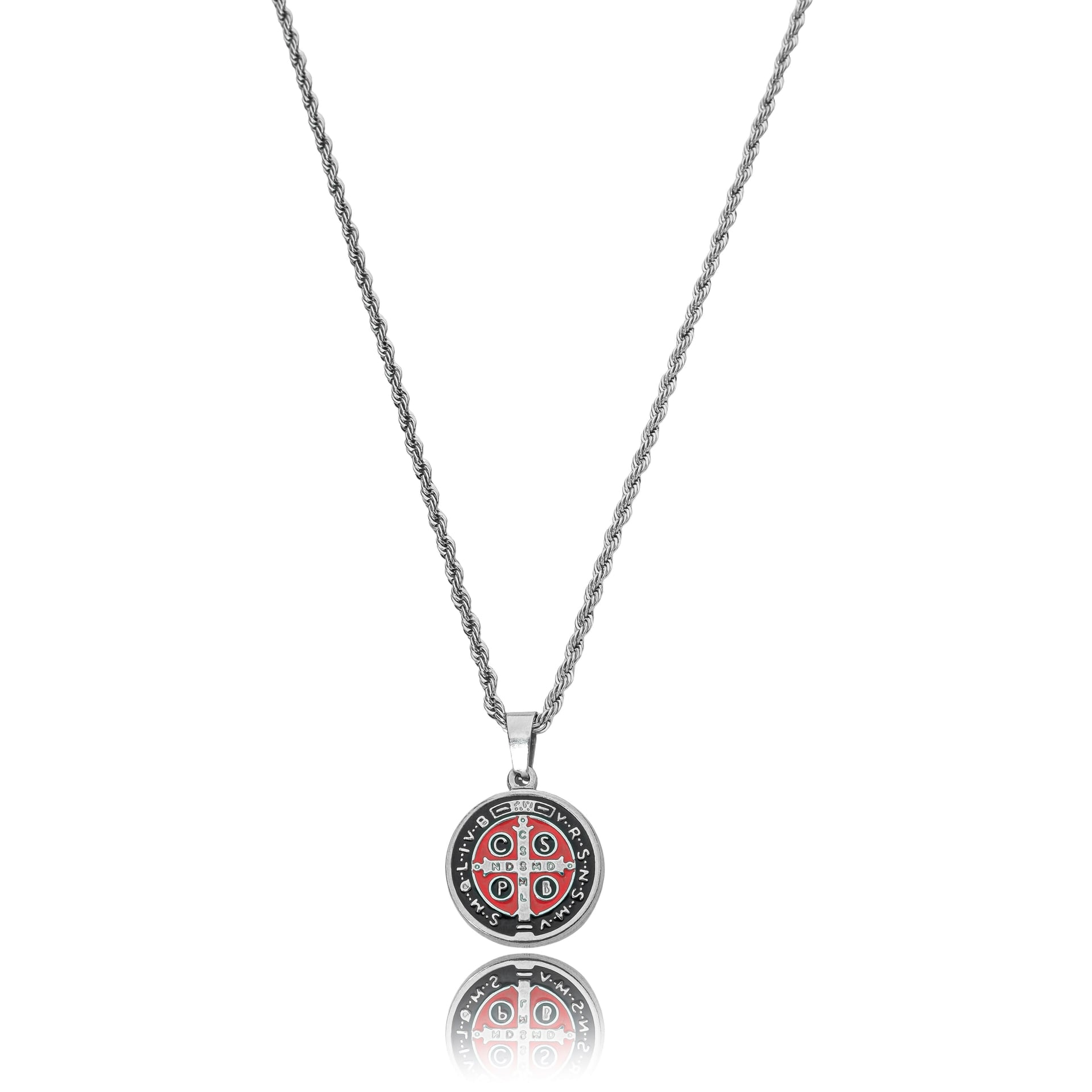 Colar de Aço Medalha São Bento Esmaltada