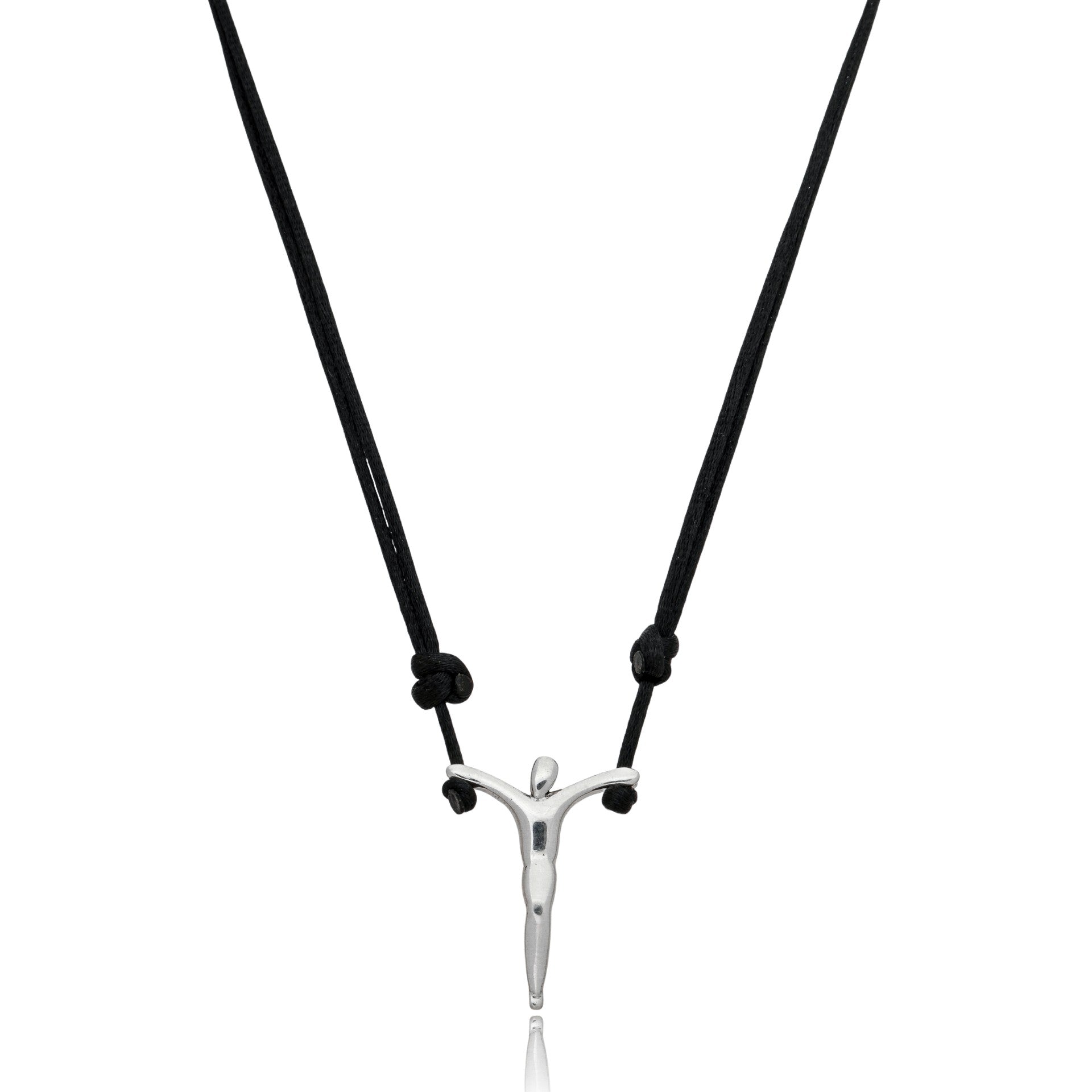 Colar Fios de Seda com Cristo em Prata