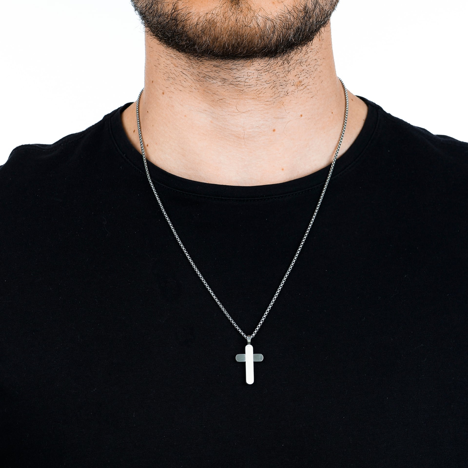Colar de Aço Cruz com Textura