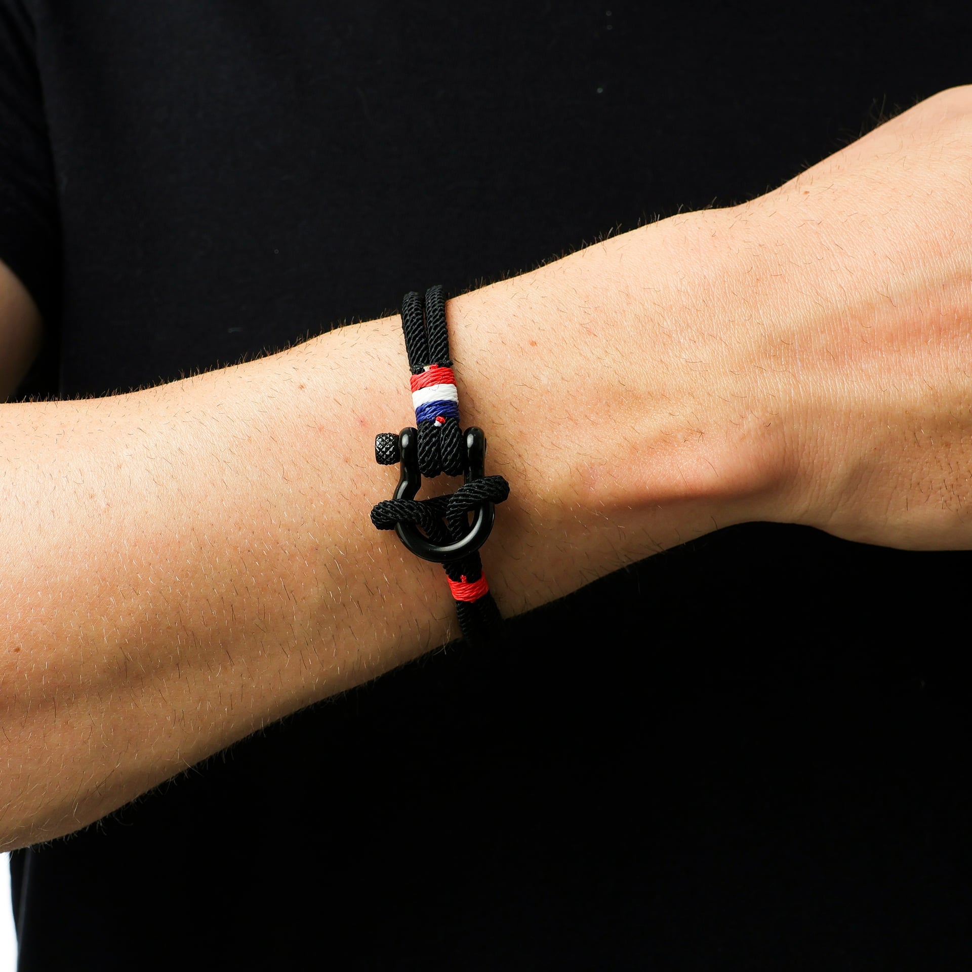 Pulseira Corda Náutica Preta com Fecho Manilha