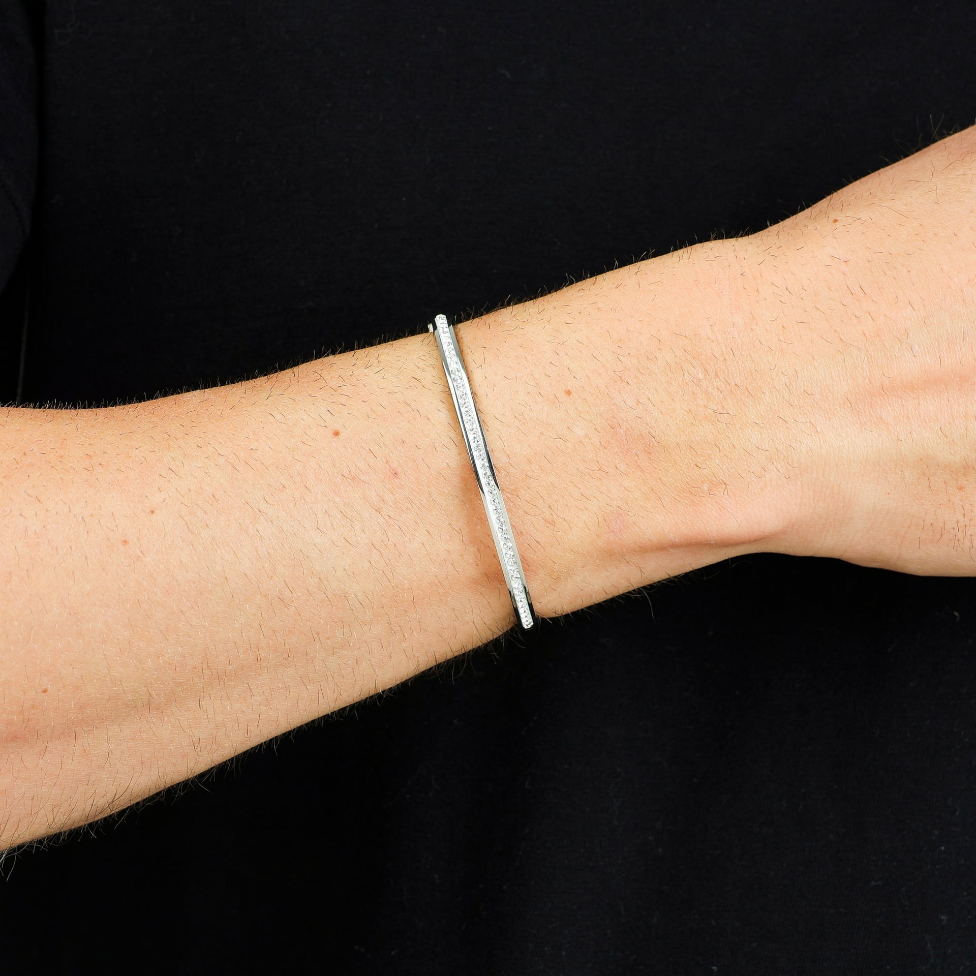 Bracelete Aço Cravejado com Zircônias