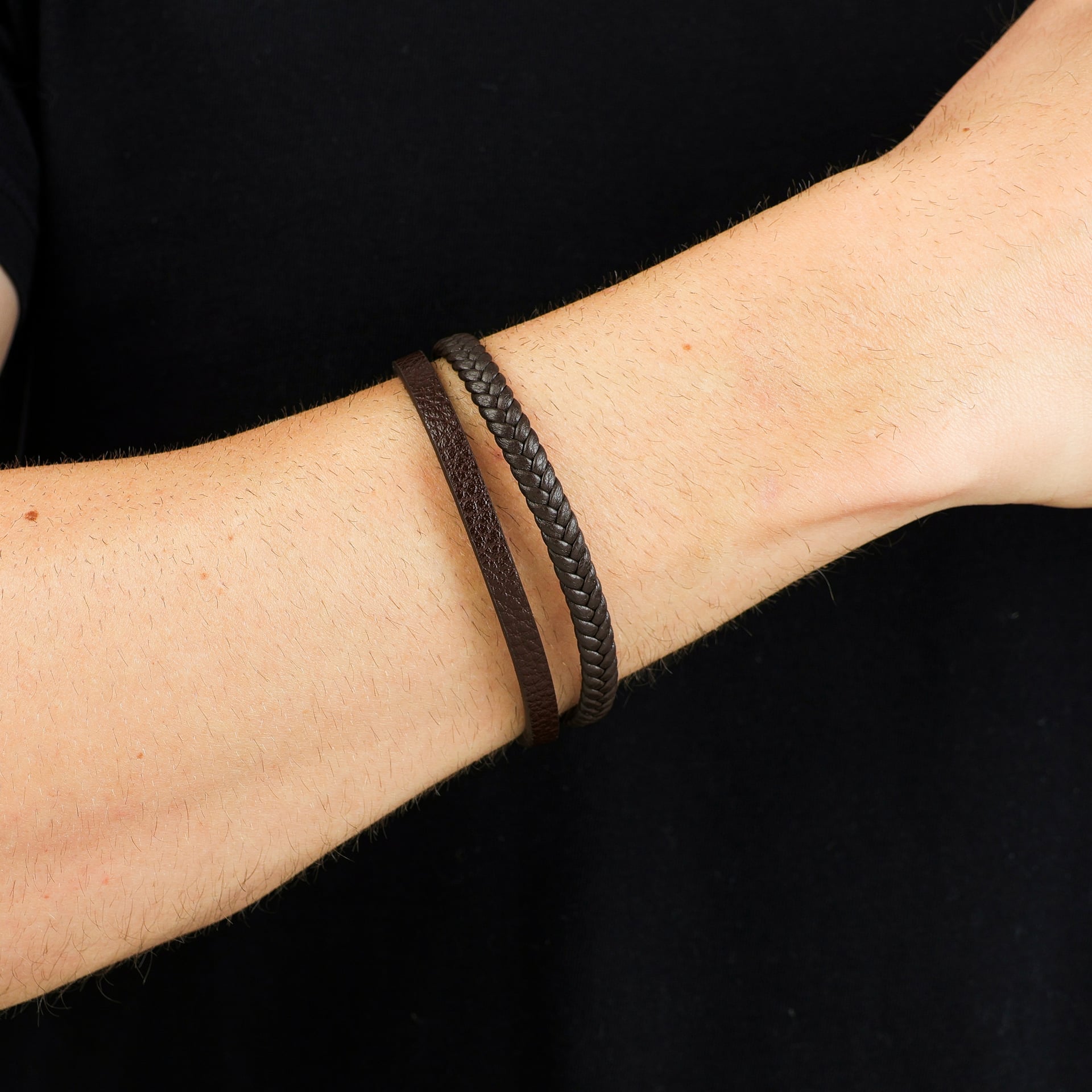 Pulseira Couro Marrom Dupla
