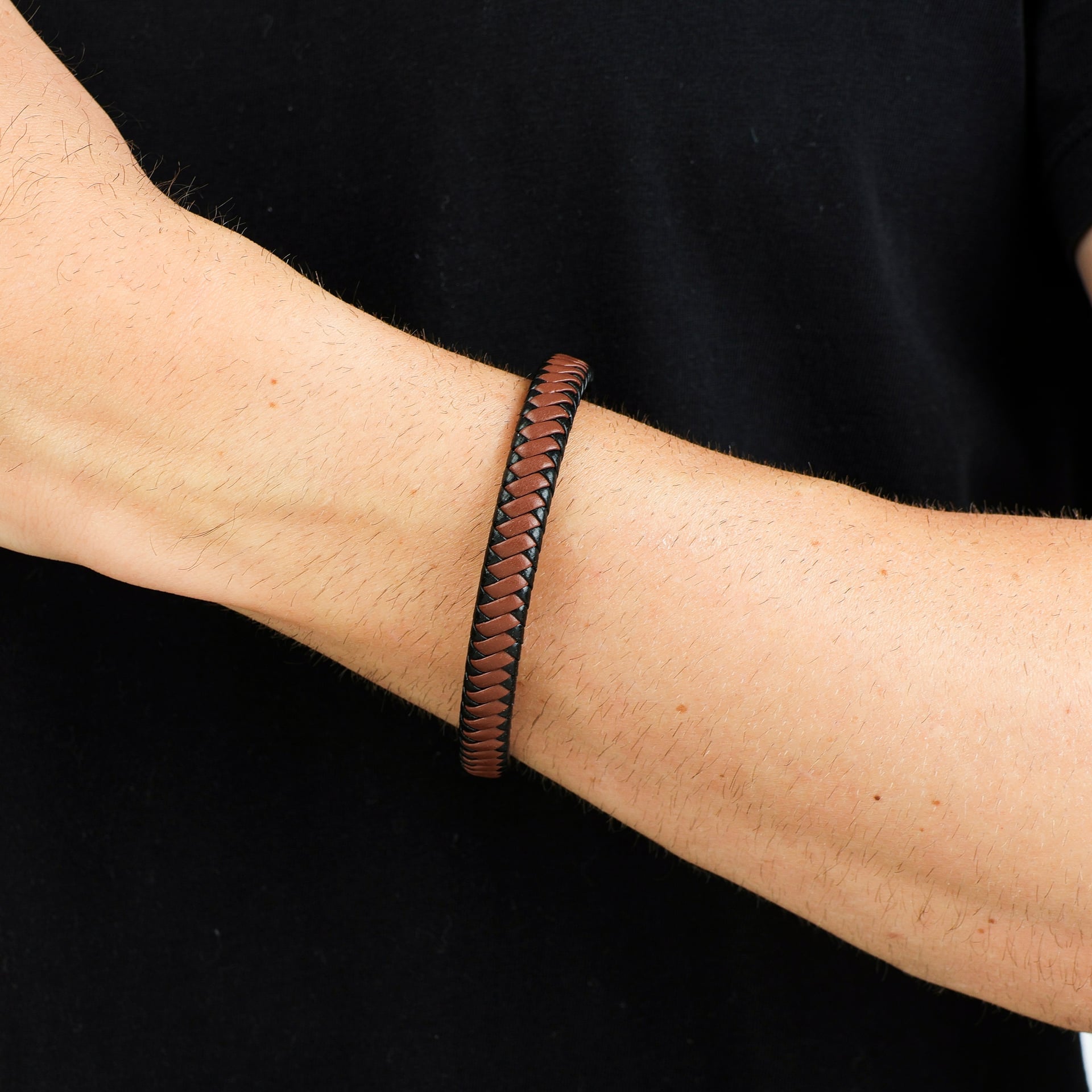Pulseira Couro Trançado Bicolor