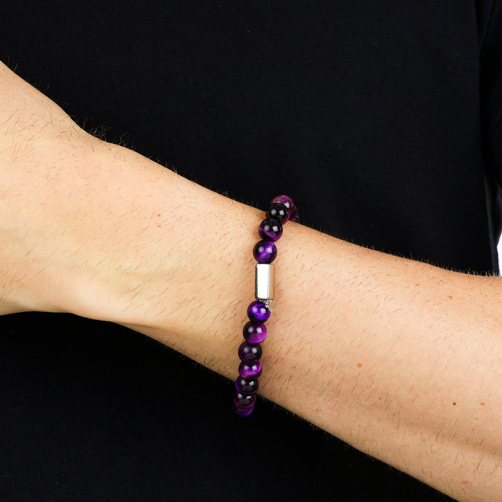 Pulseira Pedras Olho de Tigre Púrpura