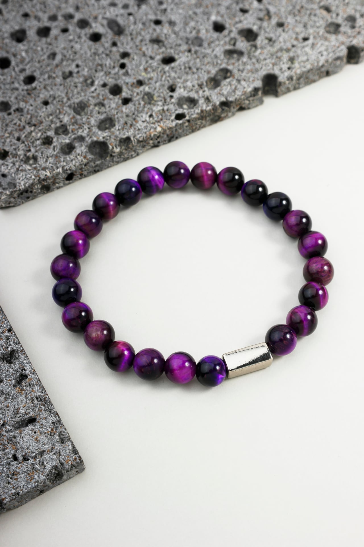 Pulseira Pedras Olho de Tigre Púrpura