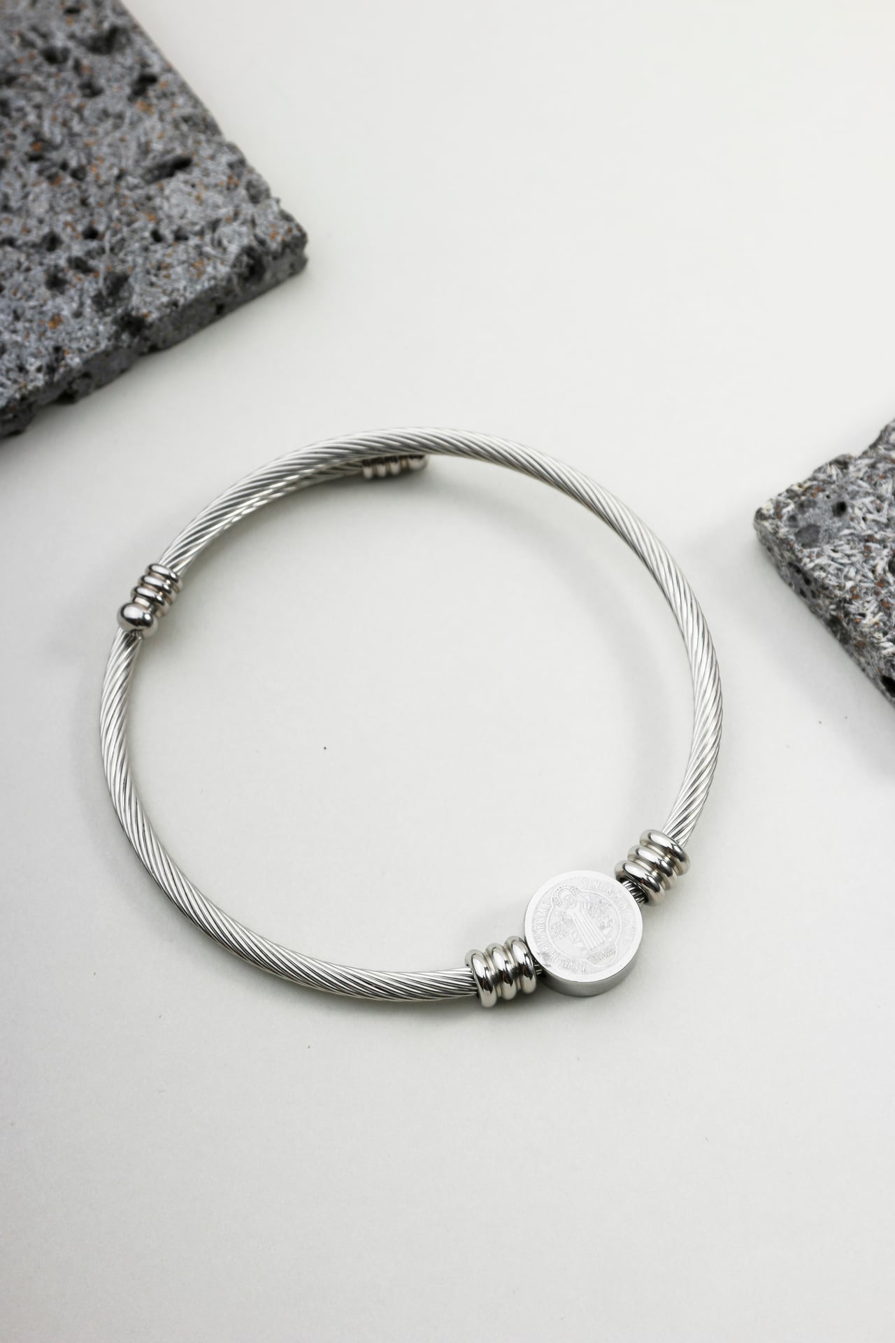 Bracelete Aço com Medalha São Bento