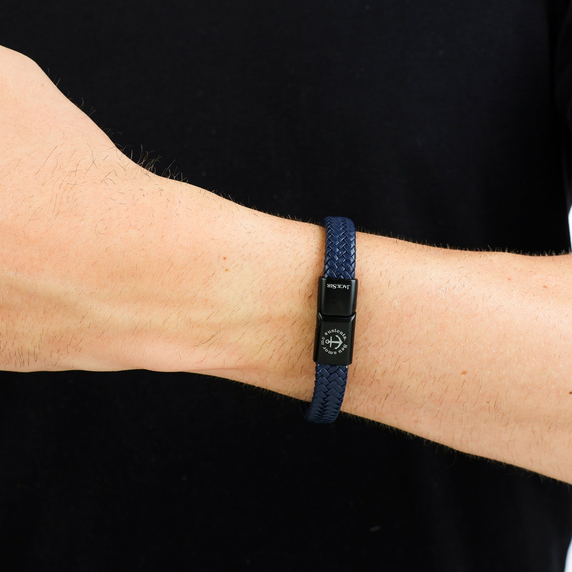 Pulseira Couro Trançado Azul Marinho